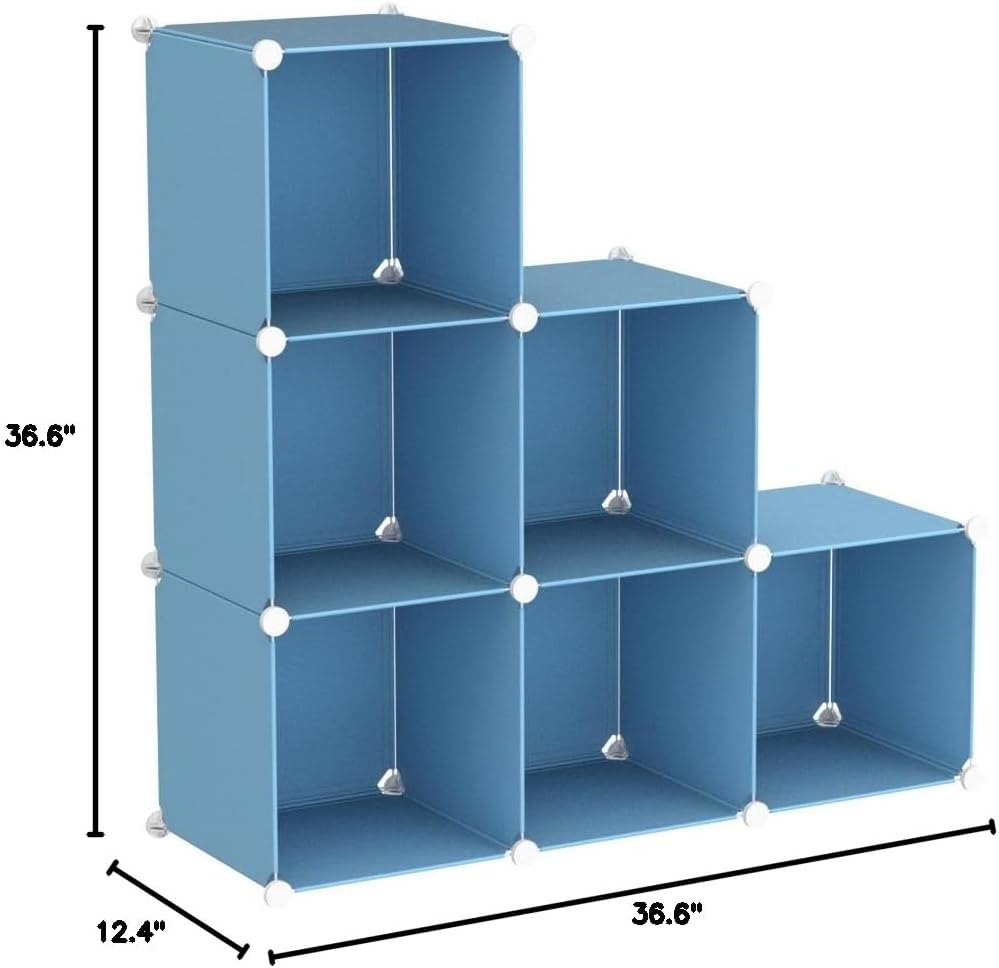 C&AHOME Cube Storage Organizer, 6-Cube Shelves Units, Closet Cabinet, DIY Plastic Modular Book Shelf, Ideal for Bedroom, Living Room, Office, 36.6" L x 12.4" W x 36.6" H Blue UPCS06L