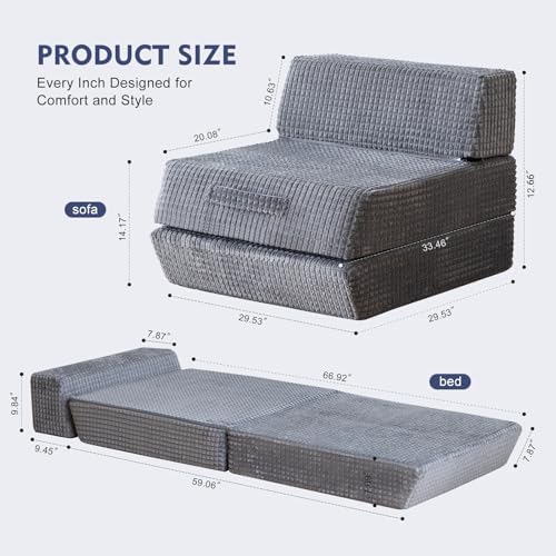 Snug Sofee Futon Sofa Bed, Convertible Sleeper Chair, Floor Mattress, Gray | ...