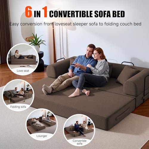 79" Convertible Futon Sofa Bed,6-in-1 Couches for Living Room | Corduroy...