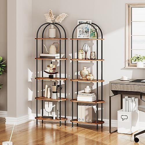 HOOBRO 5 Tier Open Bookshelf, Industrial Arched Bookcase Display Shelf Rack, ...
