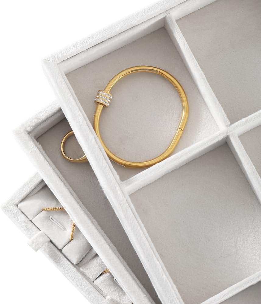 Velvet Stackable Jewelry Display Tray, 12 Grid Watch Bangle Bracelet Storage Tray, Makeup Drawer Insert Jewelry Shop Organizer Plate (White)