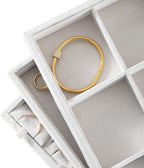 Velvet Stackable Jewelry Display Tray, 12 Grid Watch Bangle Bracelet Storage Tray, Makeup Drawer Insert Jewelry Shop Organizer Plate (White)