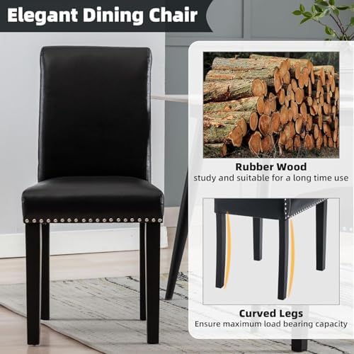 Dining Room Chairs Set of 6, Upholstered PU Leather, Rubber Wood, Black