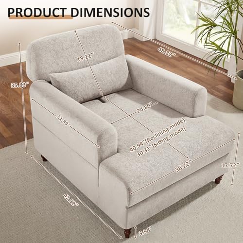 VANOMi Chaise Lounge Accent Chair Indoor with Adjustable Backrest, Oversized ...