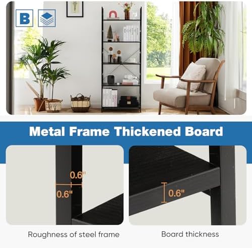 DUMOS 5 Tiers Open Bookshelf, Classic Freestanding Tall Display Shelf