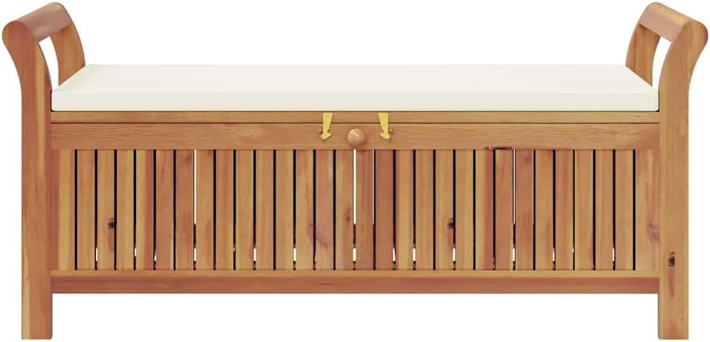 Solid Acacia Wood Patio Storage Bench with Cushion, 49.6 Inch Outdoor Garden ...