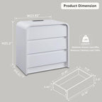 25" Tall Modern Nightstand Set of 2, 23.6" Wide Wood Bedside Table with Charging Station, 3 Storage Drawers Side Table w/Curved Profile Design, End Table for Bedroom, White