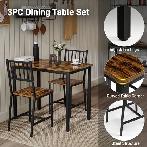 3-Piece Dining Table Set for 2, Space-Saving Kitchen Table Set for Small Spac...