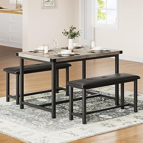IDEALHOUSE Dining Table Set for 4, Kitchen Table with Upholstered Bench, 3 Pi...