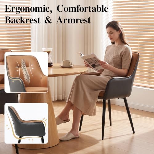 TUKAILAi Dining Chairs Set of 2, Faux Leather Dining Chairs with Arms, Uphols...