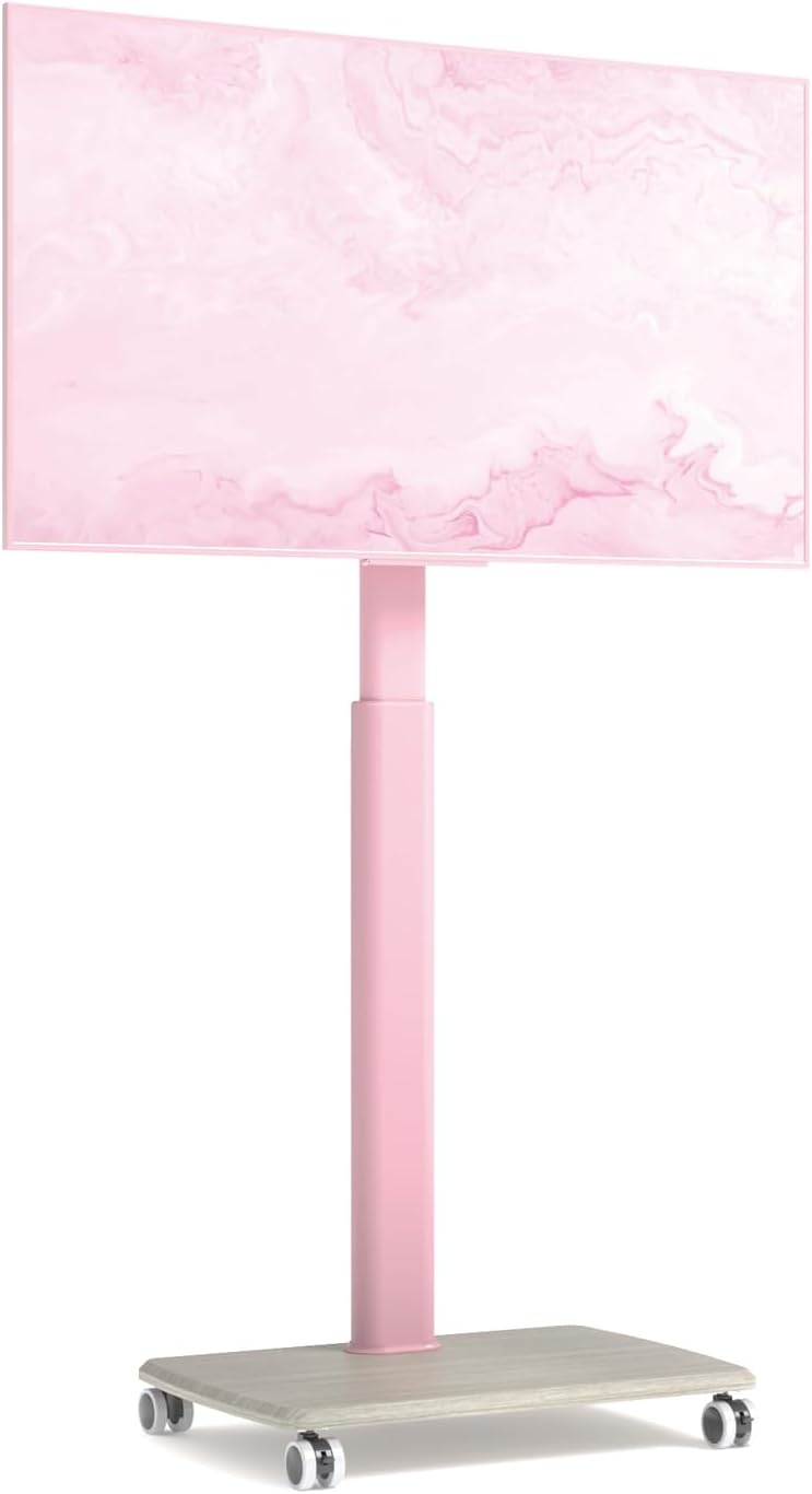 Pink Rolling TV Stand for 32 to 55 65 75 85 Inch TVs, Corner TV Floor Stand with Mount, Universal Portable Mobile TV Cart on Wheels, Small TV Stand for Bedroom, Living Room, Conference Room