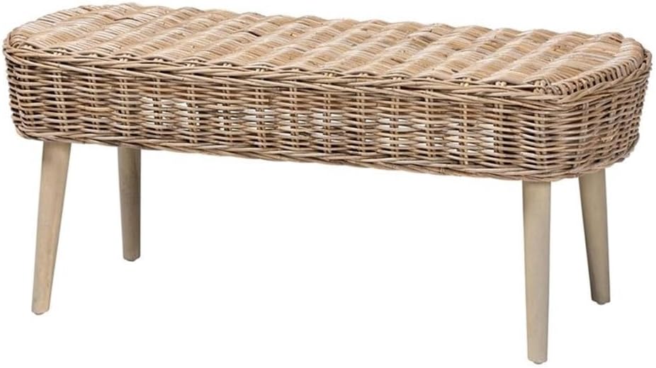 bali & pari Raisa Natural Kubu Rattan and Gray Acacia Wood Accent Bench