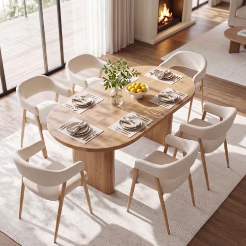 HNY Modern Dining Chairs with Arms Set of 2, Cream Linen Upholstered Chairs