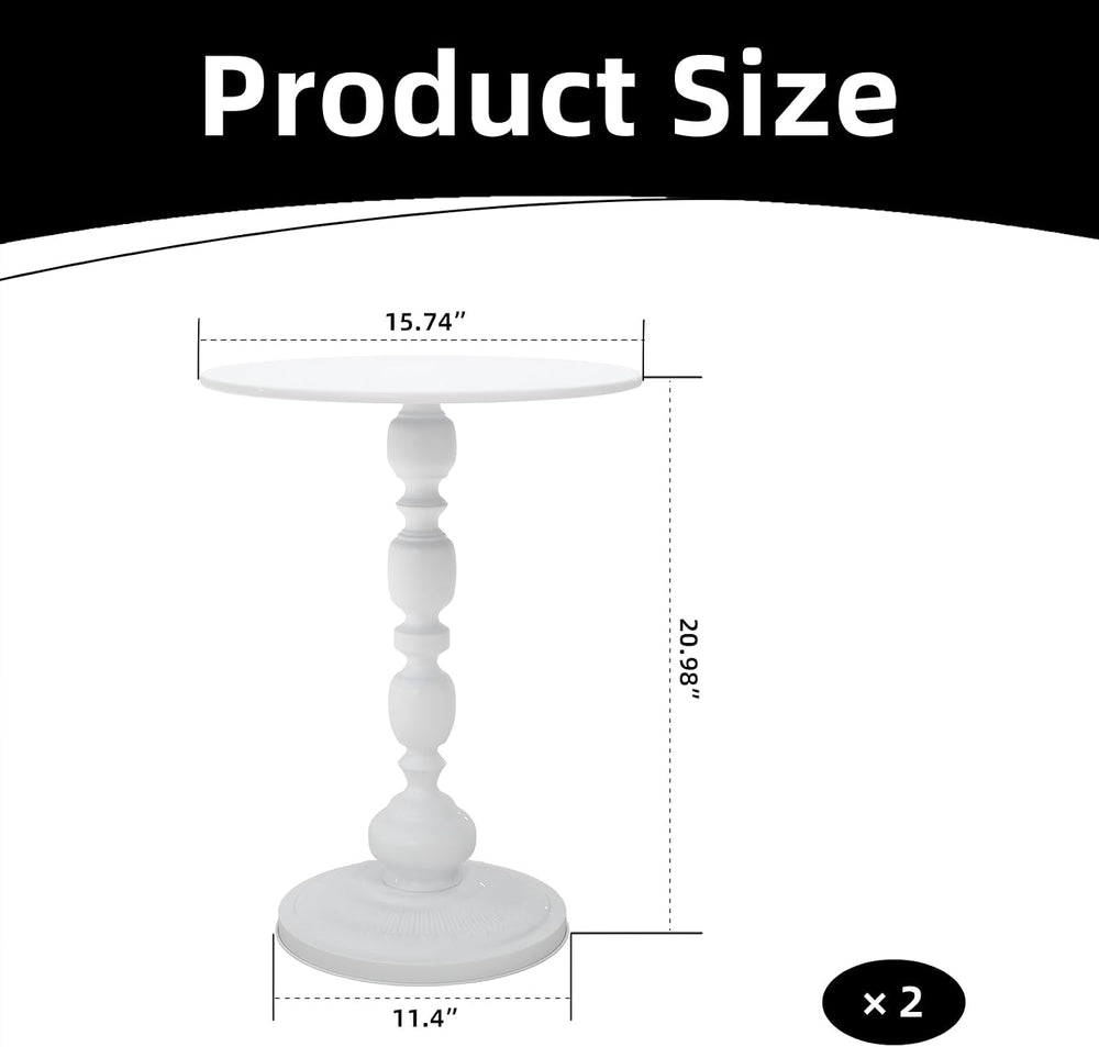 White Side Tables Set of 2 with Metal Pedestal Round End Tables for Small Spa...