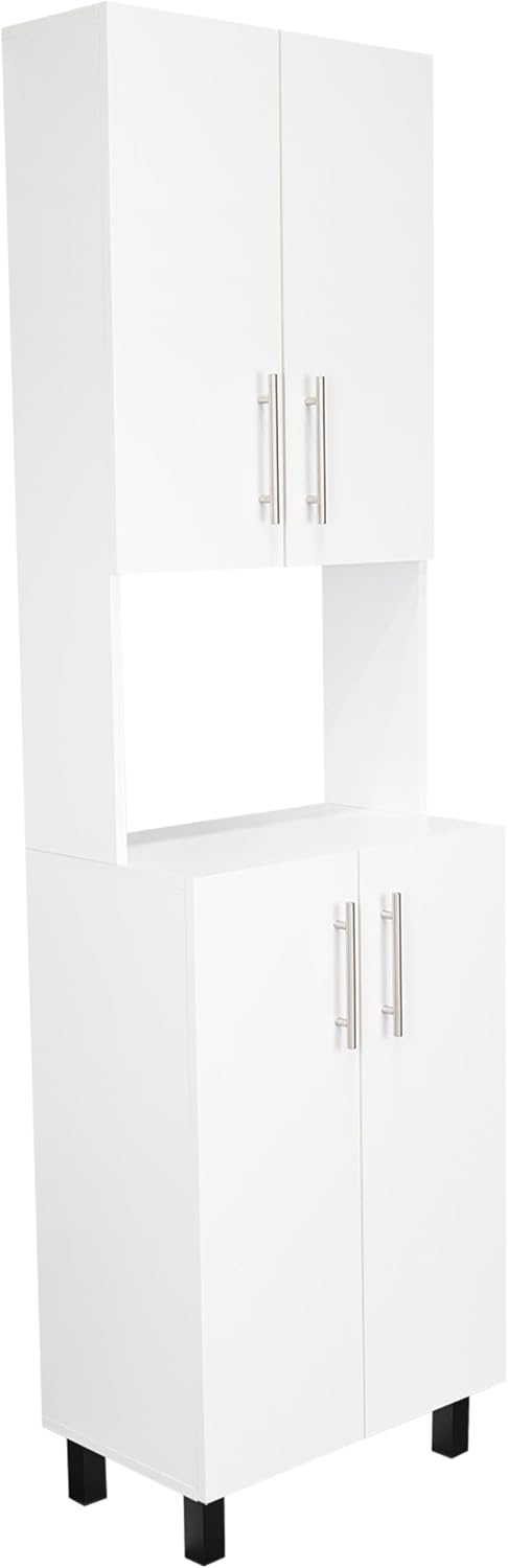 White Kitchen Storage Cabinet: Compact 76.8" Tall Double Door Pantry wit...