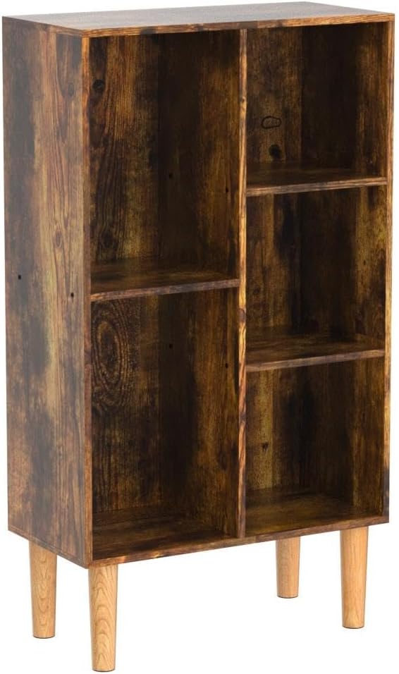 LEYAOYAO 5 Cube Small Bookshelf,3 Tier Mid-Century Bookcase with Legs,Wood Bo...