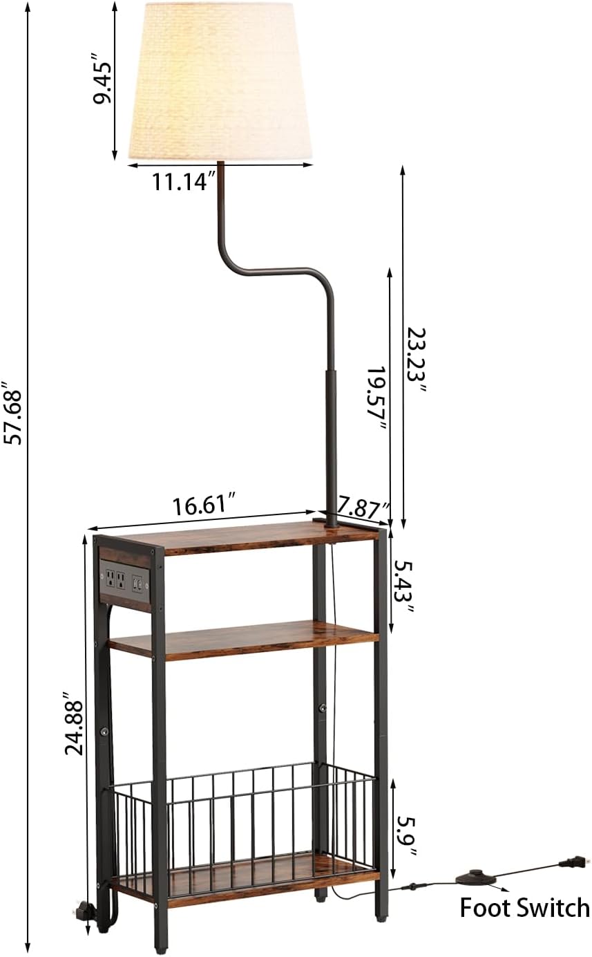HavenlyYouth Floor Lamp with Table & Storage Baskets, End Table with 3 Co...
