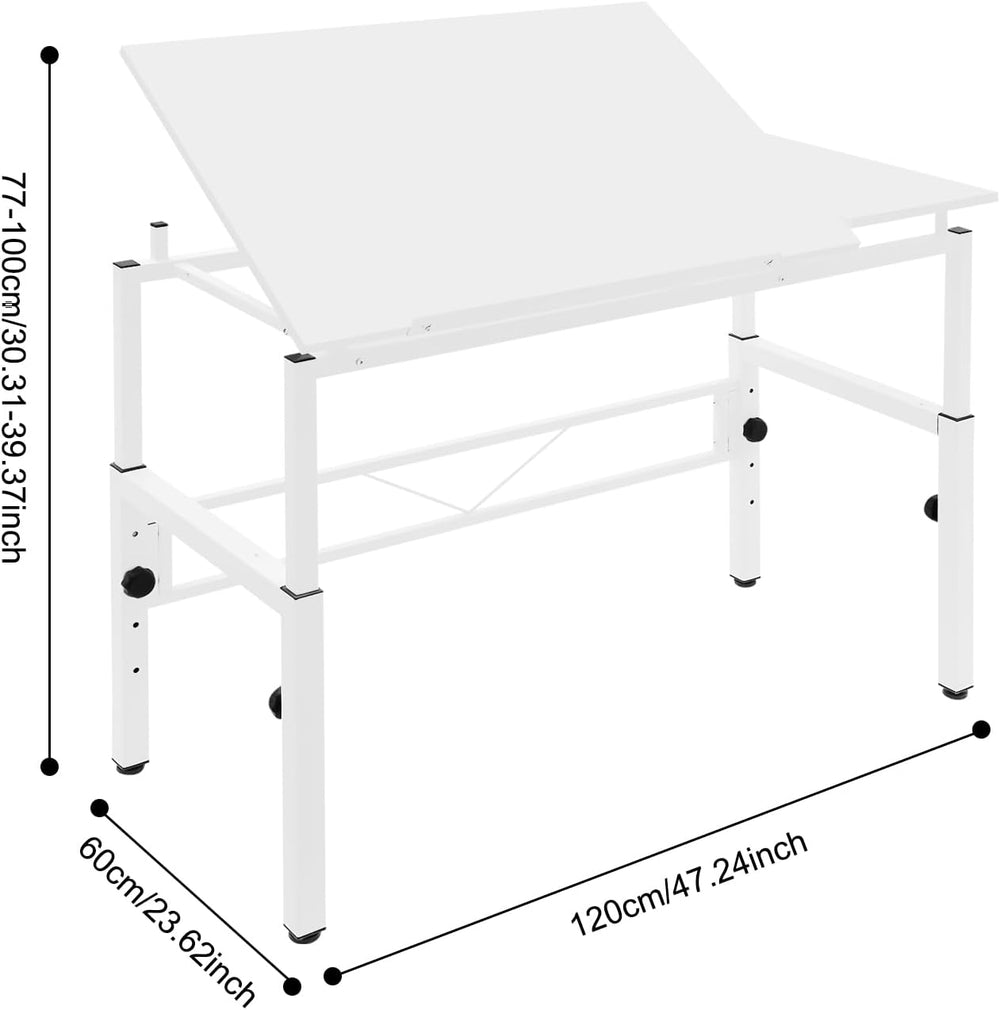 White Adjustable Drafting Table,Drawing Desk with 4 Leveling Feet, Floorstand...