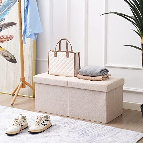 Storage Ottoman Bench Foldable Footrest Foot Stool, 30" Fabric Cream | S...