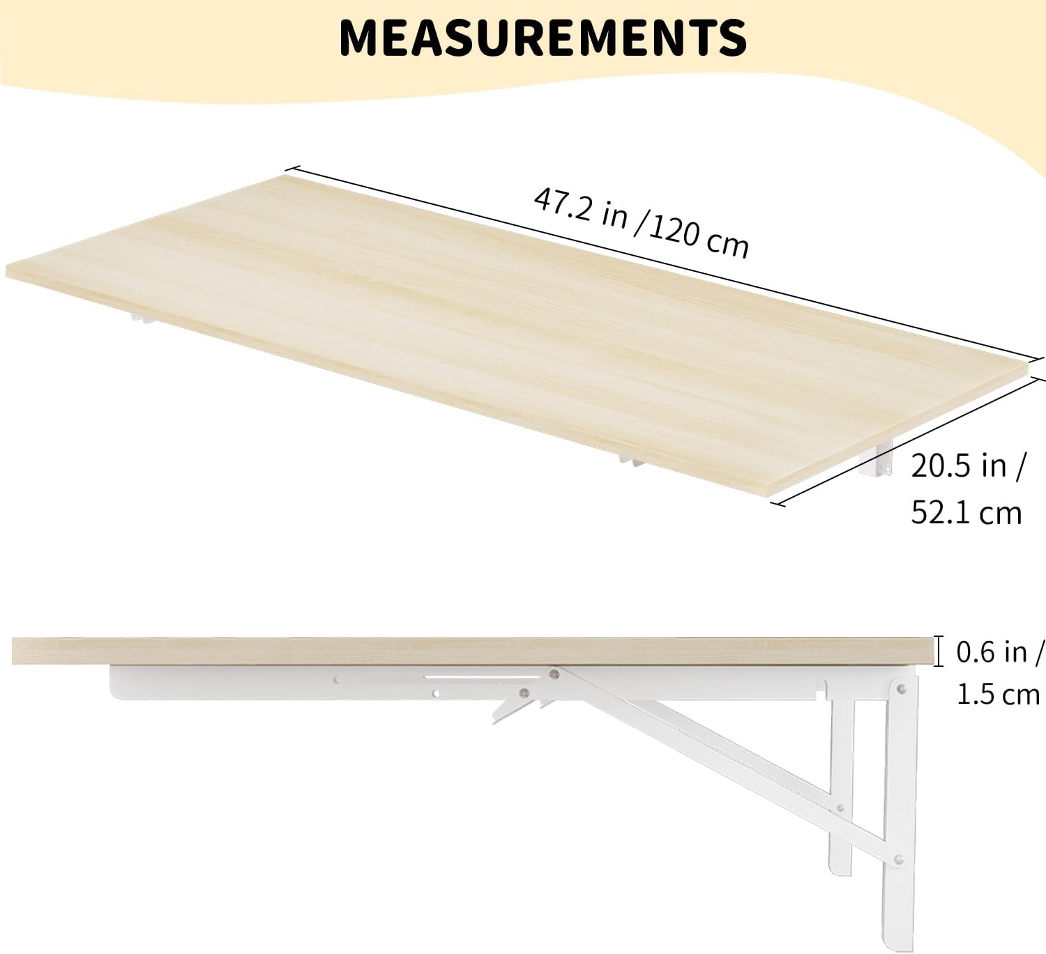 GOYLSER Wall Mounted Folding Kitchen Table Desk for Small Spaces Saving, Natural Wood Fold Down Laundry Wall Table, Wall Folding Portable Workbench Worktable, 47" x 20.5"