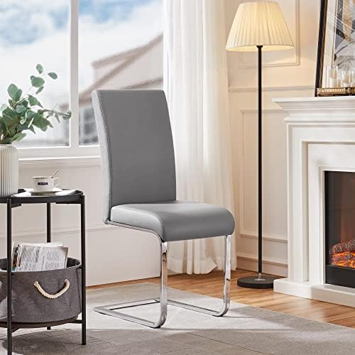 Yaheetech Dining Chairs Set of 4 High Back Modern Kitchen Chairs Light Gray