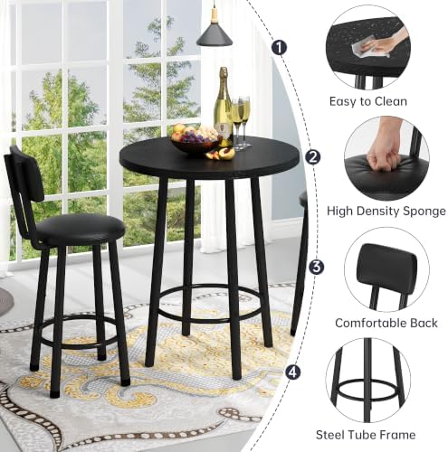 Recaceik 3‑Piece Pub Dining Set, Counter Height Modern Round Bar Table with W...