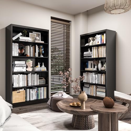 VASAAOSD 66" Tall Metal Bookcase, 5 Shelf Black Bookcase with Adjustable...