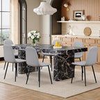 gopop Marble Dining Table Set 79" ｜Modern Dining Table Set with 6 Linen Chairs｜Engineered Wood with Marble Pattern Tabletop｜Widened and Stable Tablelegs｜Easy Assembly