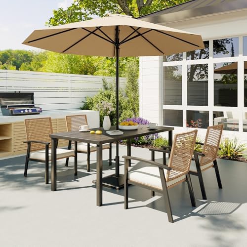 Aoxun 5-Piece Wicker Patio Table and Chairs Set for 4 with Umbrella Hole