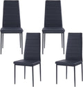 Black PU Dining Chairs Set of 4, Modern Kitchen & Dining Room Chairs Faux Leather Upholstered Dinner Chairs with Metal Legs for Small Space (Black, Horizontal line)
