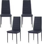 Black PU Dining Chairs Set of 4, Modern Kitchen & Dining Room Chairs Faux Leather Upholstered Dinner Chairs with Metal Legs for Small Space (Black, Horizontal line)