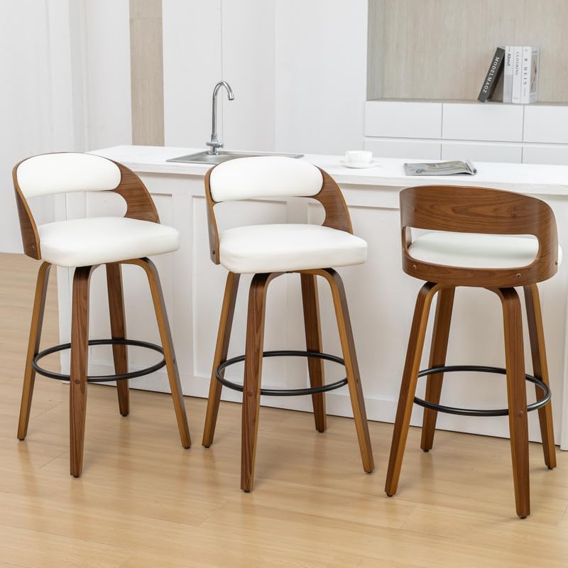 Swivel Counter Height Stools Set of 4, 25" Counter Stools with Bentwood ...