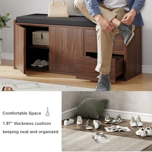 LVB 40” Entryway Bench with Padded Seat Cushion Shoe Bench with 2 Drawers | W...