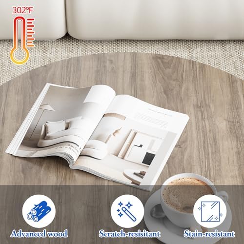 aboxoo Coffee Table Nesting Side Round Table Set of 2 End Table with Sturdy M...