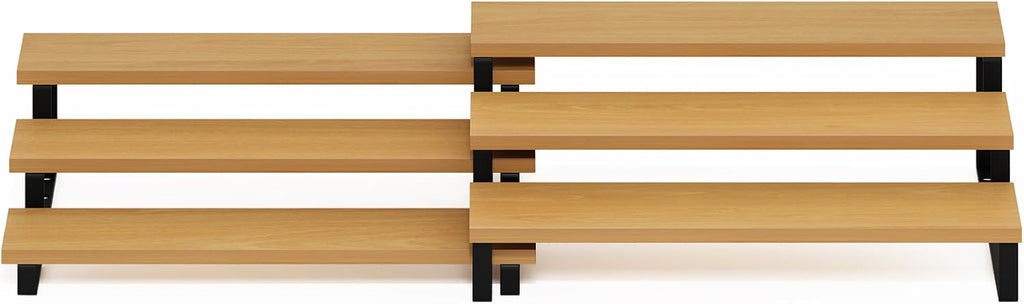 Furinno RAVEL Kitchen Countertop Organizer Set of 2, 3-Tier Nesting Metal Frame Counter Shelves, Kitchen Storage, Expandable, Spice Rack, for Pantry, Coffee Bar, Beech