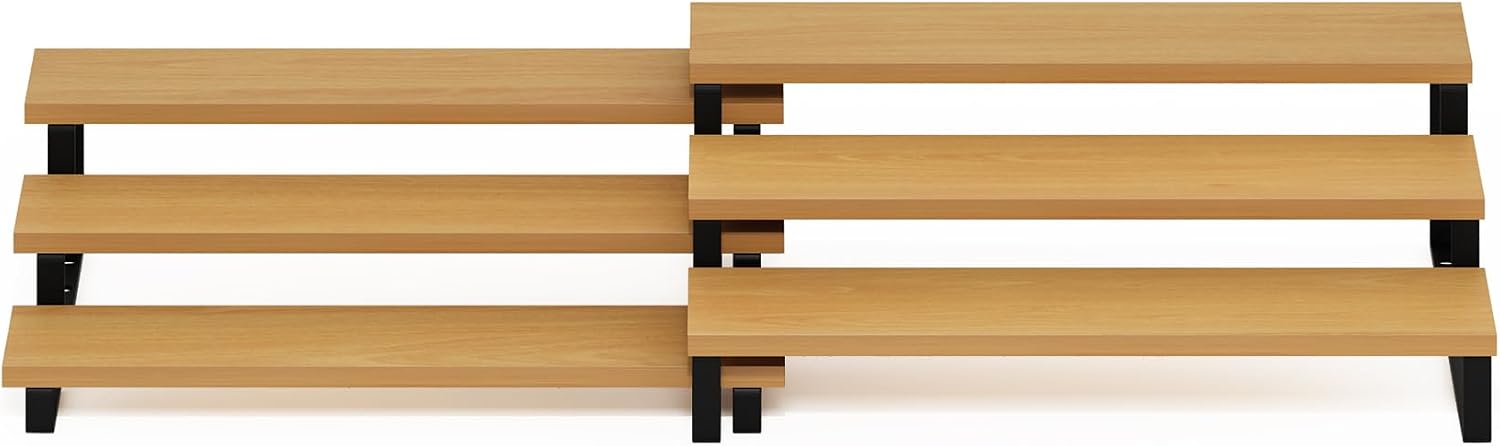 Furinno RAVEL Kitchen Countertop Organizer Set of 2, 3-Tier Nesting Metal Frame Counter Shelves, Kitchen Storage, Expandable, Spice Rack, for Pantry, Coffee Bar, Beech