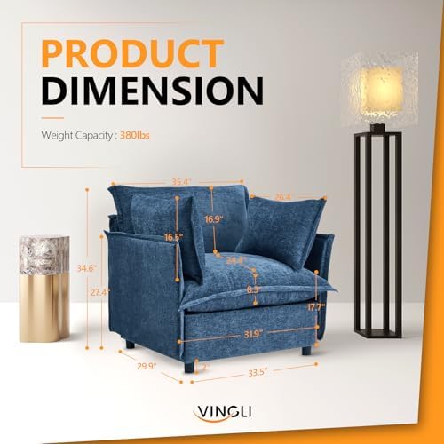 VINGLI 34" Width Oversized Accent Chairs Set of 2, Navy Sofa Reading Cha...