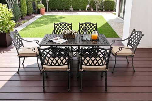 𝗔𝗶𝗹𝗶𝘀𝗺𝗮𝗶𝗹 7 Piece Outdoor Dining Set Cast Aluminum Retro Patio Dining Set for...