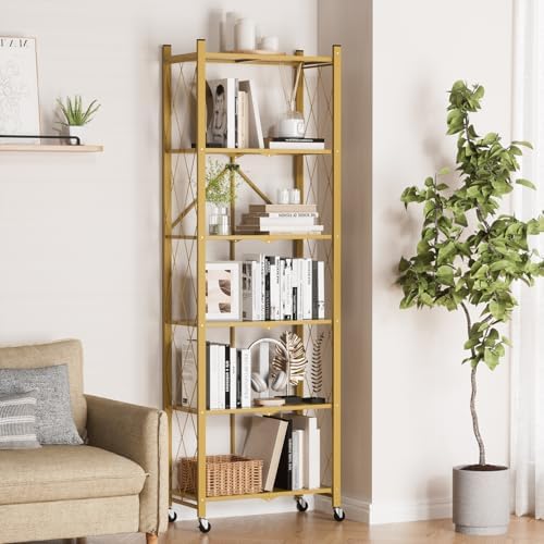 ALANNG 73.6 Inch Folding Bookshelf, 6 Tier Metal Bookcase and Bookshelves