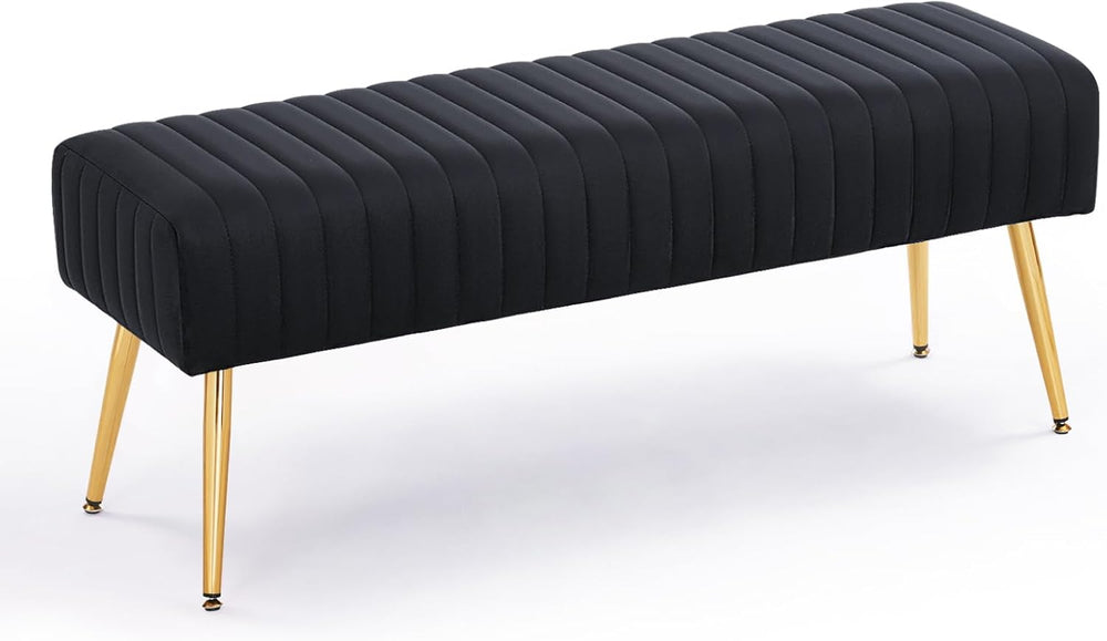 Furnimart 44 Inch Bedroom Ottoman Bench, Black Upholstered End of Bed Bench w...