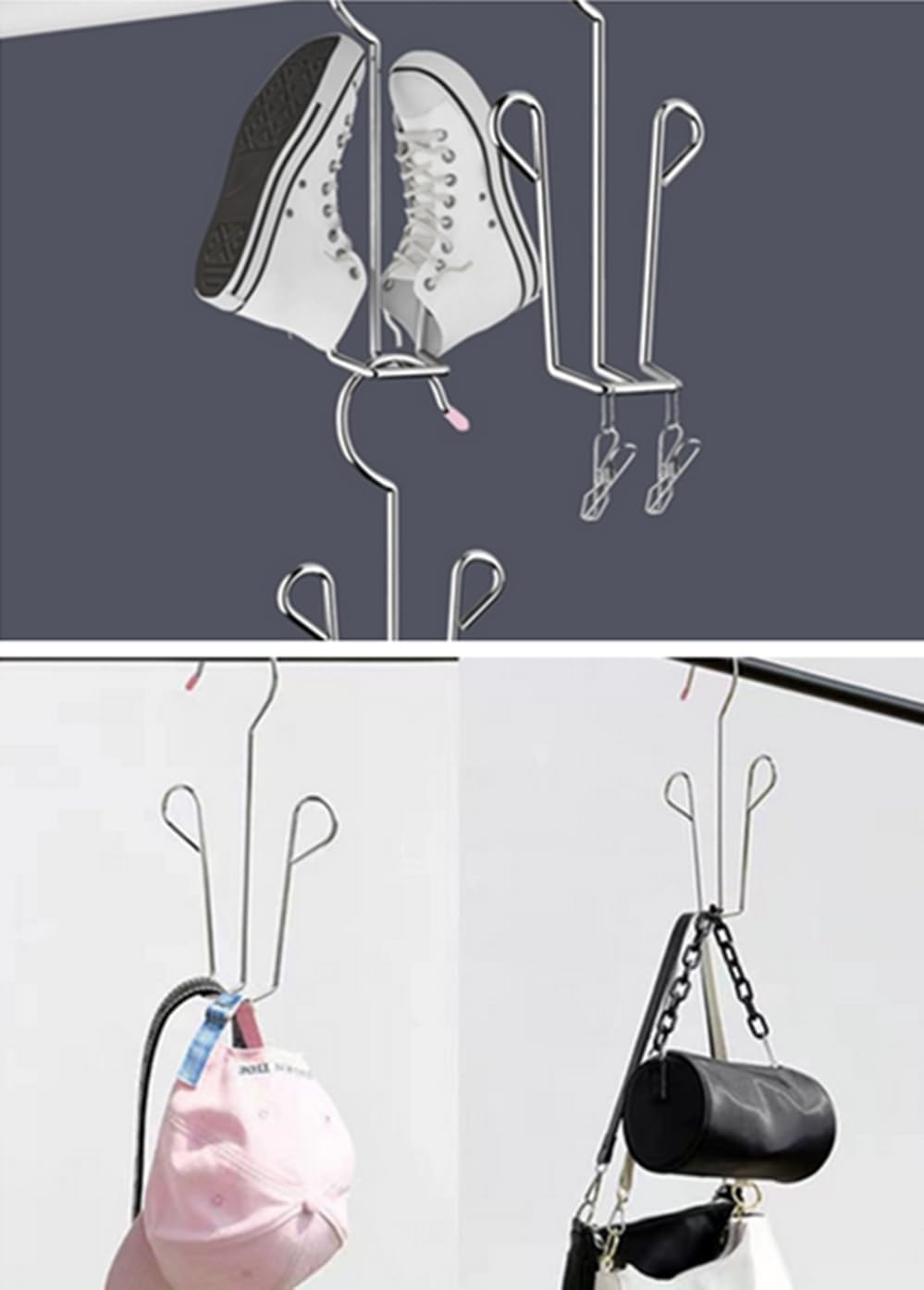 Leoyoubei 5 Pack Stainless Steel Shoes Hanger Drying Rack for Dehumidifying Hanging Leather Shoes,Double Hook Design Drying Shelf Storage Organizer,Closet Organizer Storage