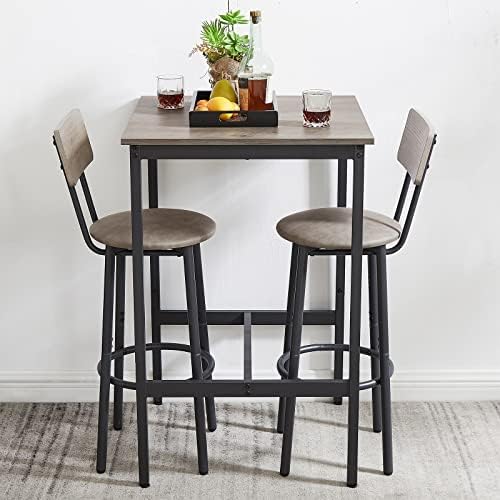 CALABASH 3-Piece Bar Table and Chairs Set for Small Space, Bar Set with Squar...