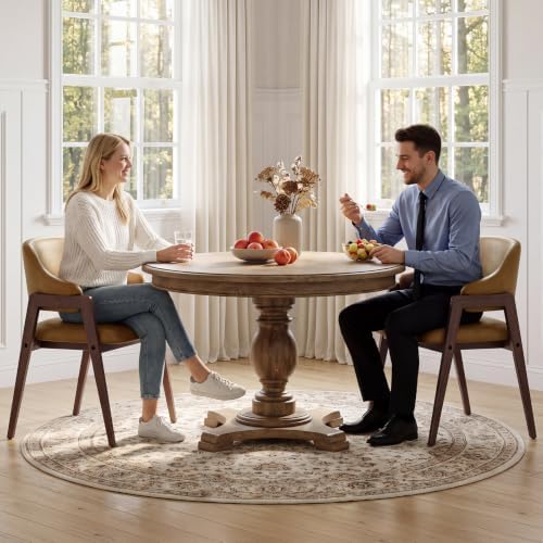 MALOL Wooden Dining Chairs Set of 4, Faux Leather, Curved Open Back, Brown