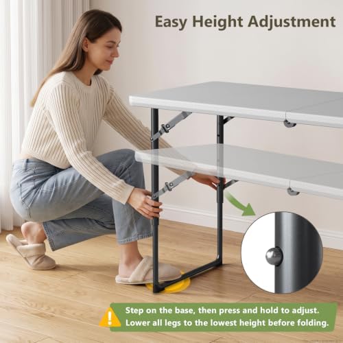 Folding Table and Chairs Set for 4, 4FT Adjustable Height Plastic Folding Tab...