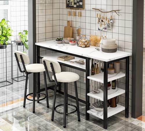Lamerge Furniture Kitchen Bar Height Table and Chairs for 2, 5-Tier Compact D...