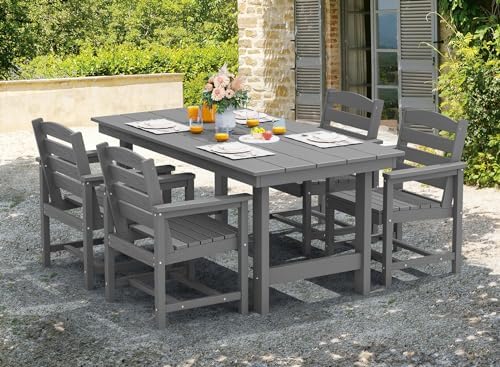 SERWALL 5 Pcs HDPE Patio Dining Set, Outdoor Dining Set for 4, Gray