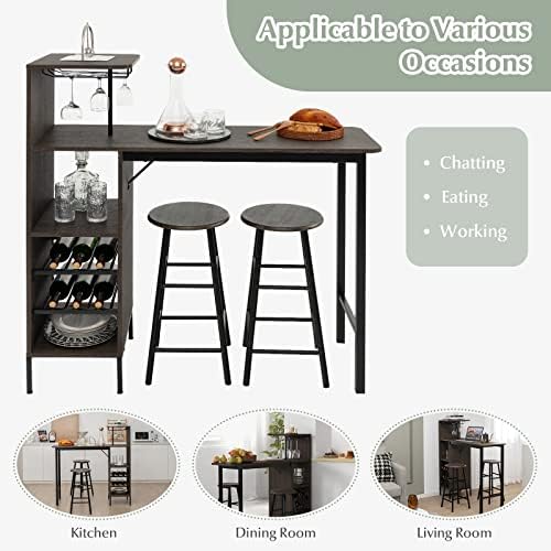 GIANTEX 3 Pieces Bar Table and Stools Set, Bistro Table Set with Glass Holder...
