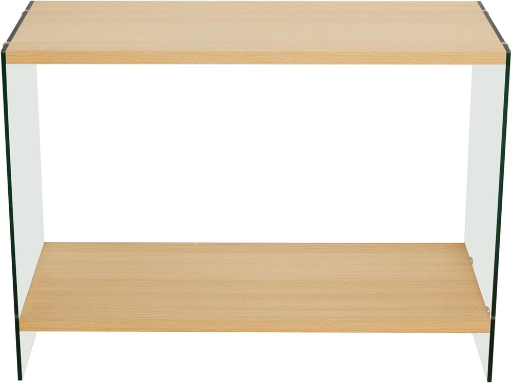 Console Table 2-Tier: 39.4 in Wide Rectangle Wood Shelf Glass Sides | Modern ...