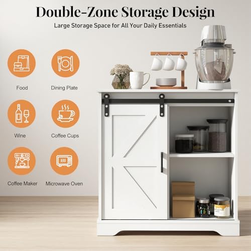Panana Sliding Barn Door Buffet Sideboard Storage Cabinet Coffee Bar Kitchen ...