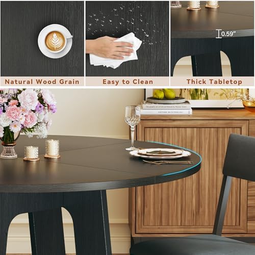 HUAHUU Round Dining Table Set for 4, 5-Piece Kitchen Table and Chairs for 4, ...